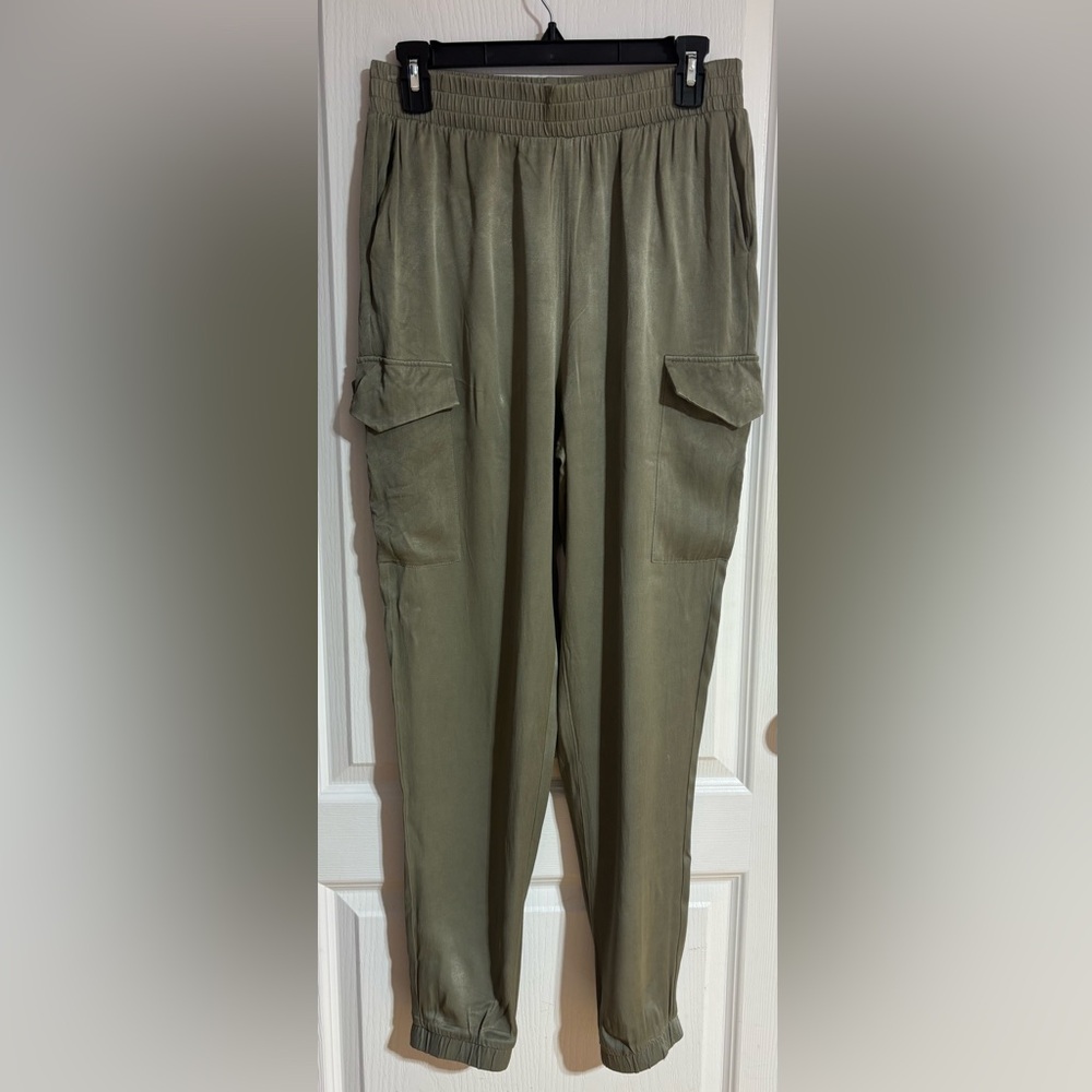 Esqualo Khaki Cargo Soft Comfy Elastic Waistband Pockets Jogger Pants Size 10
